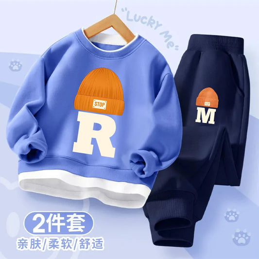 Children's Fall and Winter Clothing Sets Boys Thin Sweater and Sweatpants with Sports Suit Trendy Tops for Kids