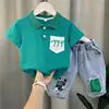 New Boys' Summer Polo Shirt Suit Fashionable Korean Fan Cool Short-sleeved Casual Clothes for Kids Trendy Plaid Pattern