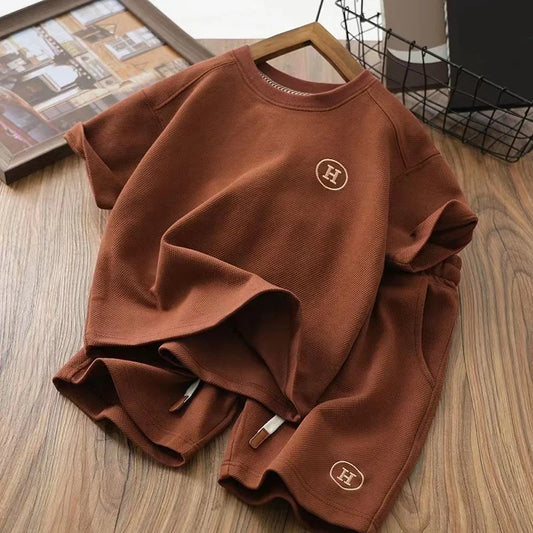 Baby Boys Girls Cotton Clothing Kid 2023 Summer Outfits Short Sleeve Tshirts Shorts Crop Set Solid Loungewear Teenage Tracksuits