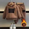 Autumn Winter Kids Clothing Set 100% Cotton Printed Velvet Letter Hoodie Pant Warm Tracksuit for Baby Boys & Toddlers