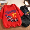 Boys' Summer Outfits 2026 New Arrivals, Kids 100% Cotton Short Sleeve Tracksuit, Cool Trendy Sportswear for Big Boys
