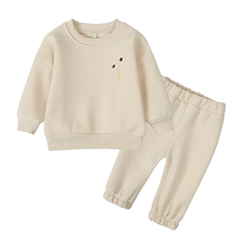 2025 New Baby Boy Girl Clothing Sets Toddler Embroidery Sweatshirt Suit Thick Clothes Baby Girl Pullover Tops+ Pant Suits Autumn