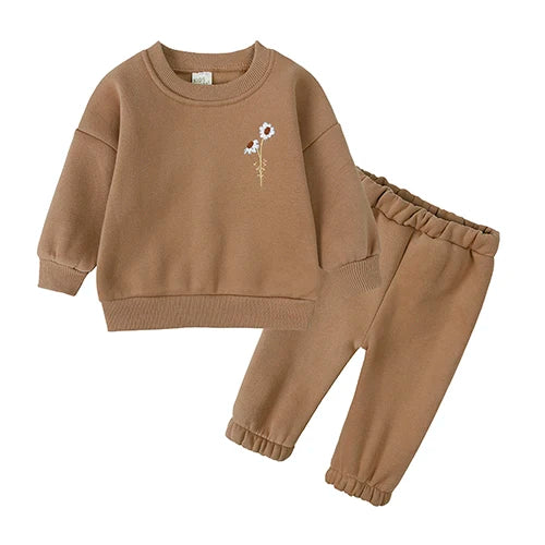 2025 New Baby Boy Girl Clothing Sets Toddler Embroidery Sweatshirt Suit Thick Clothes Baby Girl Pullover Tops+ Pant Suits Autumn