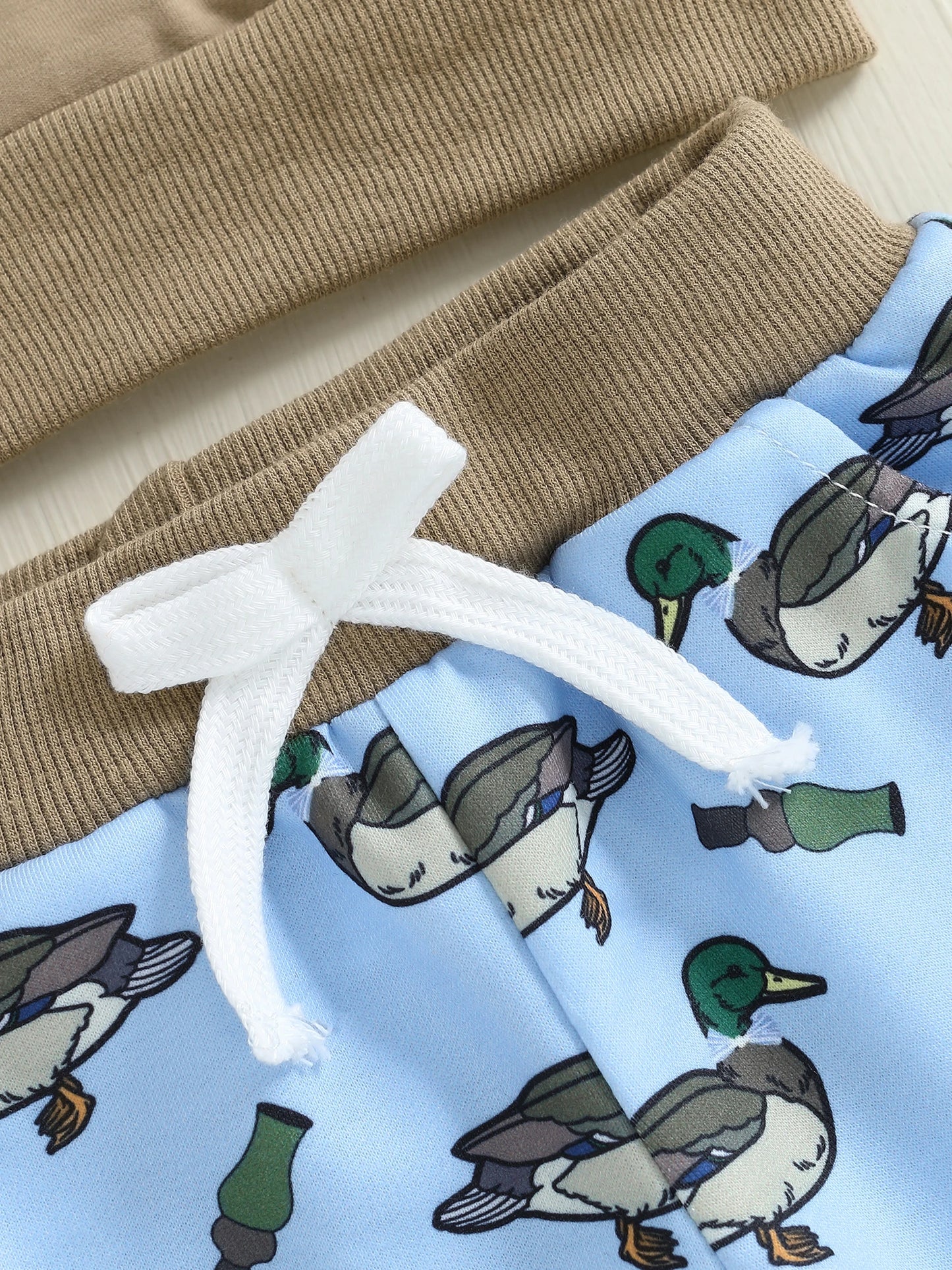 FOCUSNORM 0-3Y Infant Baby Boys Western Clothes Set Long Sleeve Crew Neck Duck Embroidery Sweatshirt with Print Pants