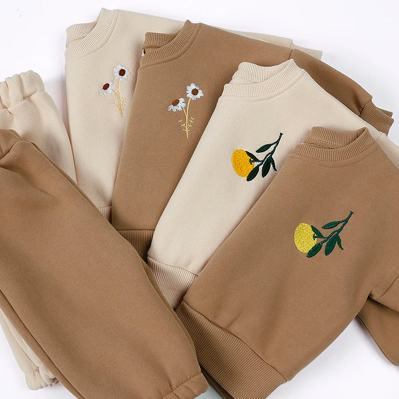 2025 New Baby Boy Girl Clothing Sets Toddler Embroidery Sweatshirt Suit Thick Clothes Baby Girl Pullover Tops+ Pant Suits Autumn
