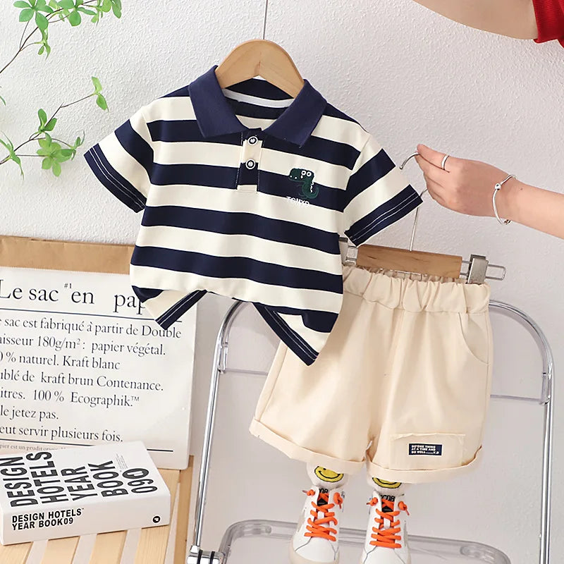 New Summer Baby Clothes Suit Children Boys Fashion Striped T-Shirt Shorts 2Pcs/Set Toddler Casual Sports Costume Kids Tracksuits
