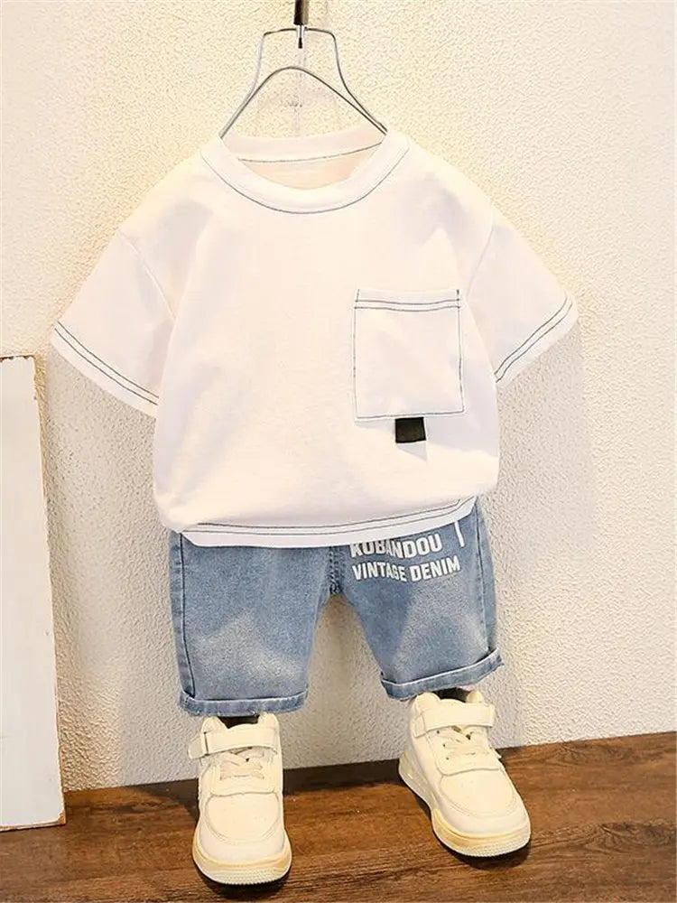 New Summer Baby Boy Kids Clothes Children Clothing Suit Tops Short-sleeve T-shirt Pants 2pcs/set Sport Infant 0-5 Years
