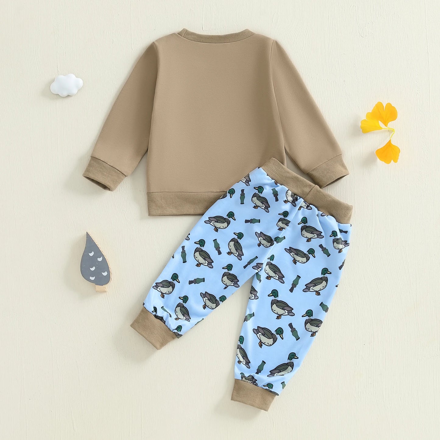 FOCUSNORM 0-3Y Infant Baby Boys Western Clothes Set Long Sleeve Crew Neck Duck Embroidery Sweatshirt with Print Pants
