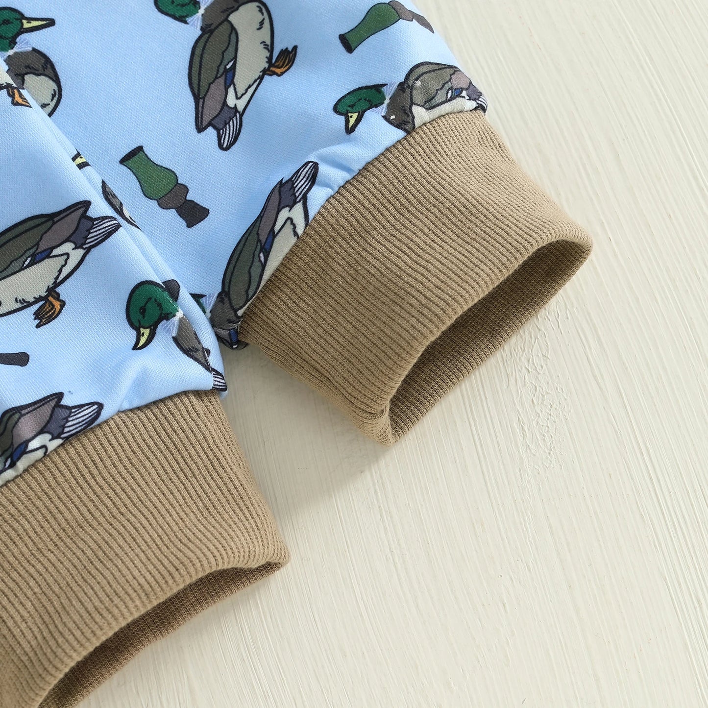 FOCUSNORM 0-3Y Infant Baby Boys Western Clothes Set Long Sleeve Crew Neck Duck Embroidery Sweatshirt with Print Pants