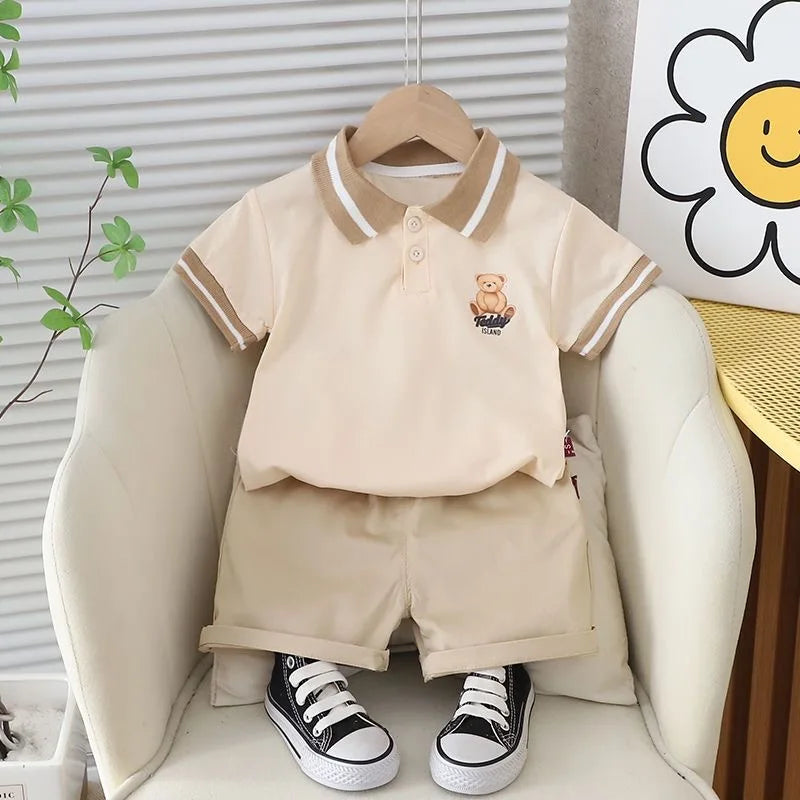 Cotton Summer Baby Children Shorts Pants Suit Polo T-shirt Todder Boy Girl Kids Cartoon Bear Cute Clothes Cheap Stuff 0-5 Years