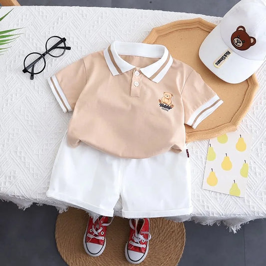 Cotton Summer Baby Children Shorts Pants Suit Polo T-shirt Todder Boy Girl Kids Cartoon Bear Cute Clothes Cheap Stuff 0-5 Years