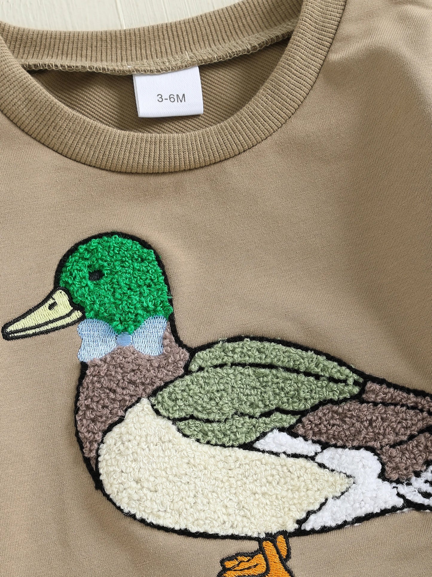 FOCUSNORM 0-3Y Infant Baby Boys Western Clothes Set Long Sleeve Crew Neck Duck Embroidery Sweatshirt with Print Pants