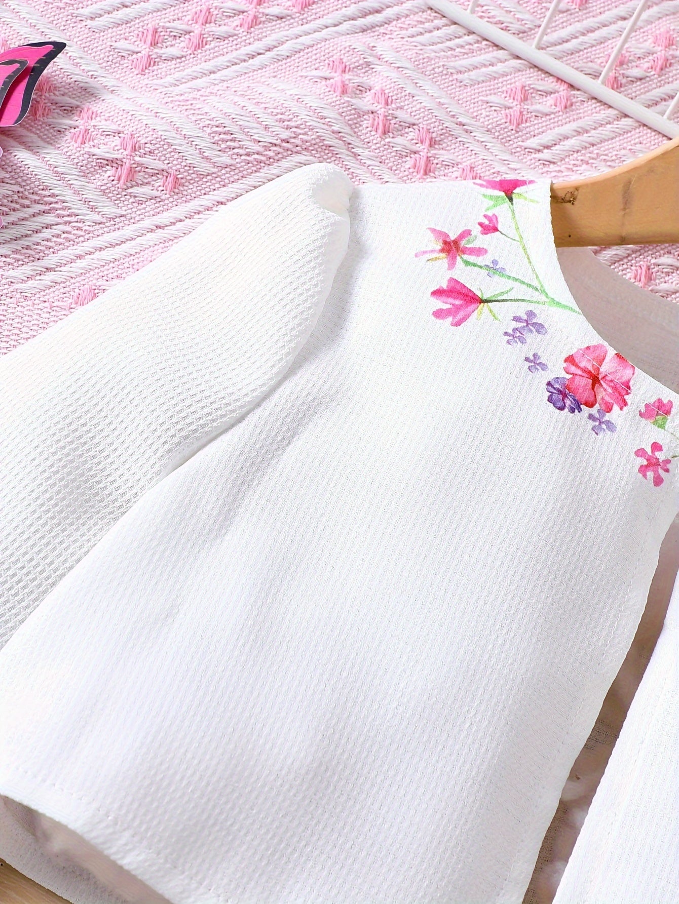 two-piece Sweet & Floral Girl's Two-Piece Summer Outfit: Long Sleeve Cardigan + Sundress Set