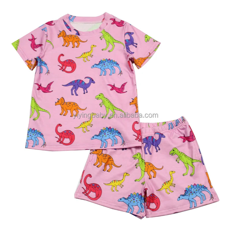 Yiying Custom Print Cotton Fabric for Girls Kids Summer Toddler Clothes Short Sets Boys Clothing Sets