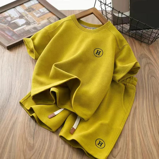 Baby Boys Girls Cotton Clothing Kid 2023 Summer Outfits Short Sleeve Tshirts Shorts Crop Set Solid Loungewear Teenage Tracksuits