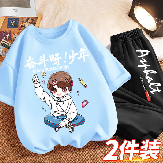 Boys' Summer Outfits 2026 New Arrivals, Kids 100% Cotton Short Sleeve Tracksuit,  Cool Trendy Sportswear for Big Boys