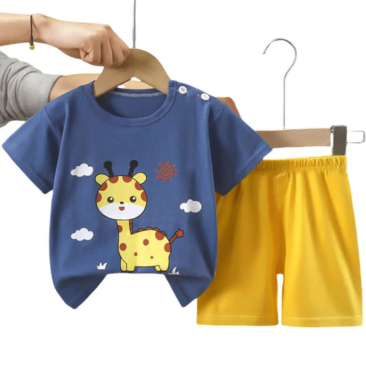 Custom Summer Cartoon Cotton Girls' Pajamas Set Casual Style Plain Sleepwear for Kids 100% Cotton Material