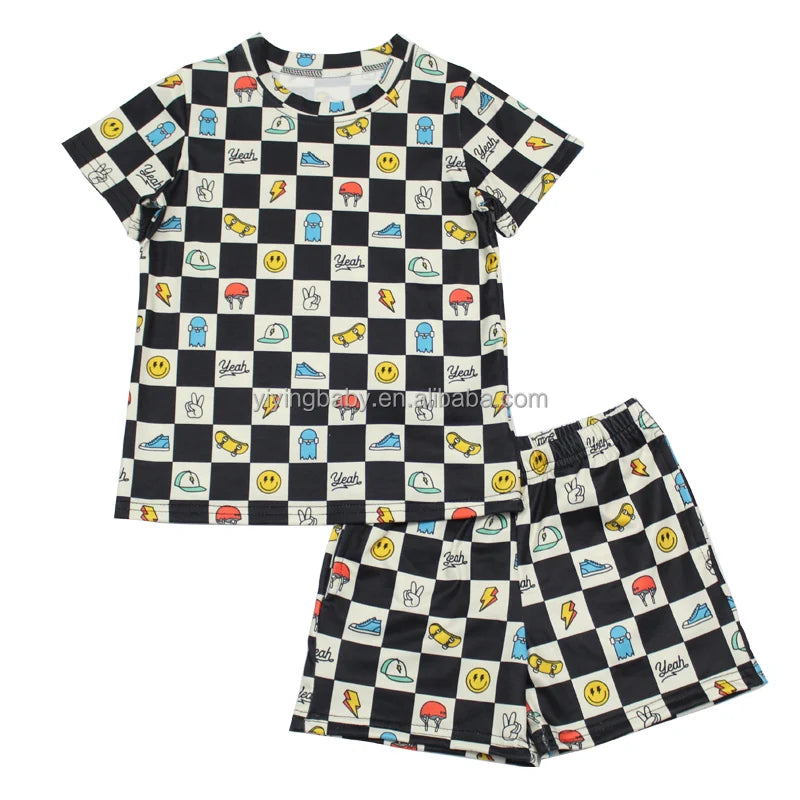 Yiying Custom Print Cotton Fabric for Girls Kids Summer Toddler Clothes Short Sets Boys Clothing Sets