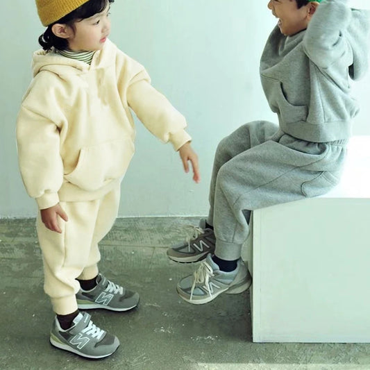 Cheap Thick Fleece Sweater Tracksuit Sports Hoodie Kids Outfit Sportswear Suit Baby Boy Clothing Sets Kids Clothing Set