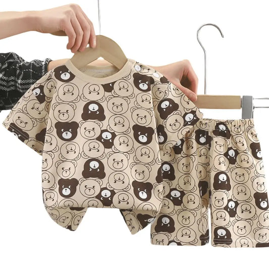 Custom Summer Cartoon Cotton Girls' Pajamas Set Casual Style Plain Sleepwear for Kids 100% Cotton Material