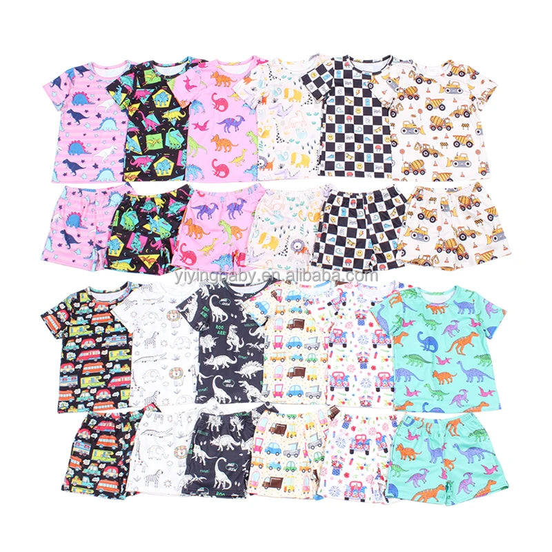 Yiying Custom Print Cotton Fabric for Girls Kids Summer Toddler Clothes Short Sets Boys Clothing Sets