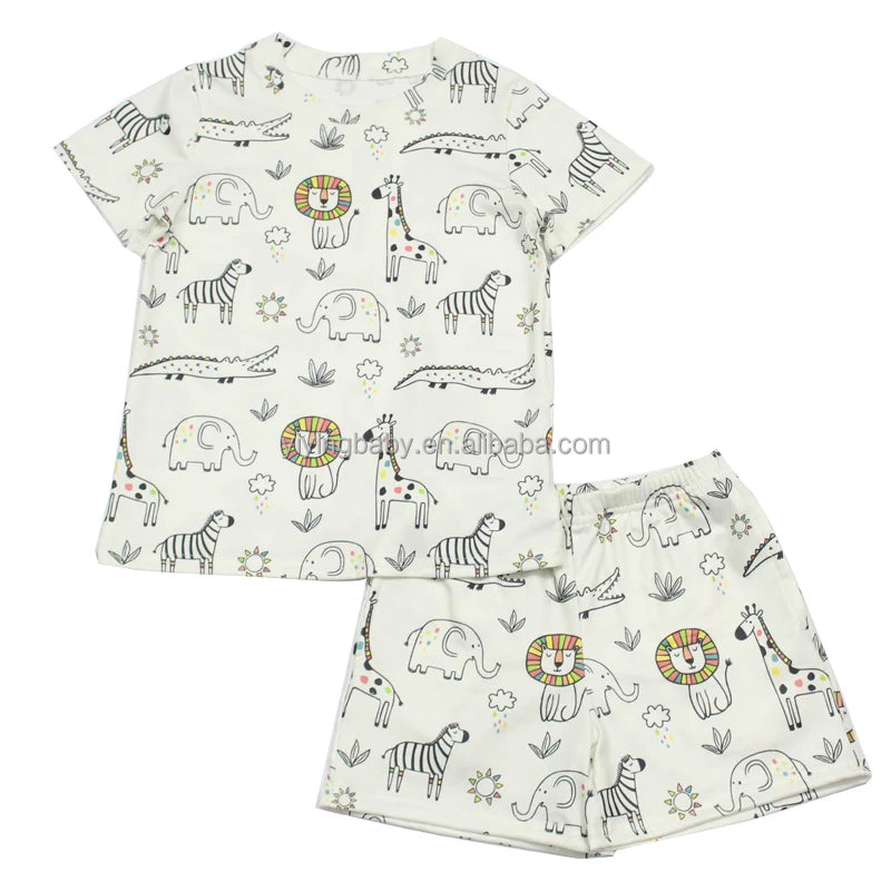 Yiying Custom Print Cotton Fabric for Girls Kids Summer Toddler Clothes Short Sets Boys Clothing Sets