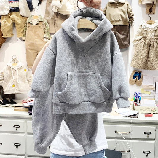 Cheap Thick Fleece Sweater Tracksuit Sports Hoodie Kids Outfit Sportswear Suit Baby Boy Clothing Sets Kids Clothing Set