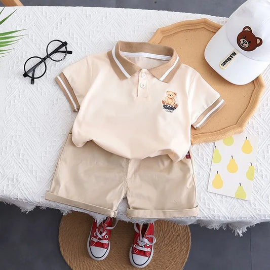 Cotton Summer Baby Children Shorts Pants Suit Polo T-shirt Todder Boy Girl Kids Cartoon Bear Cute Clothes Cheap Stuff 0-5 Years