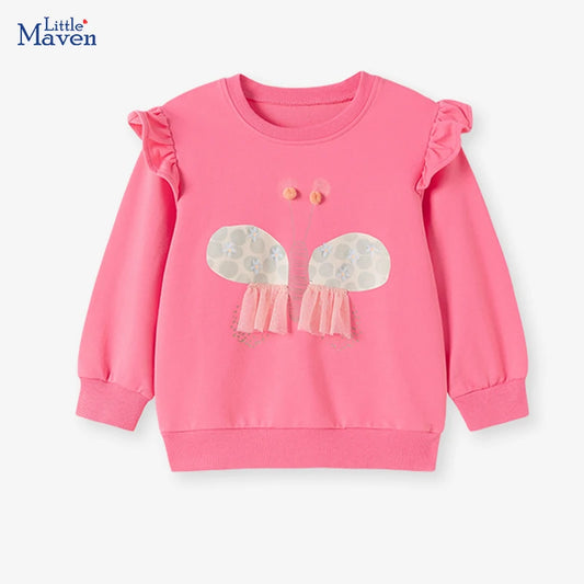 Little maven Animal Butterfly Appliques Children's Clothing Autumn Baby Girls Long Sleeve Top for Sweatshirts Girls Sweatshirt
