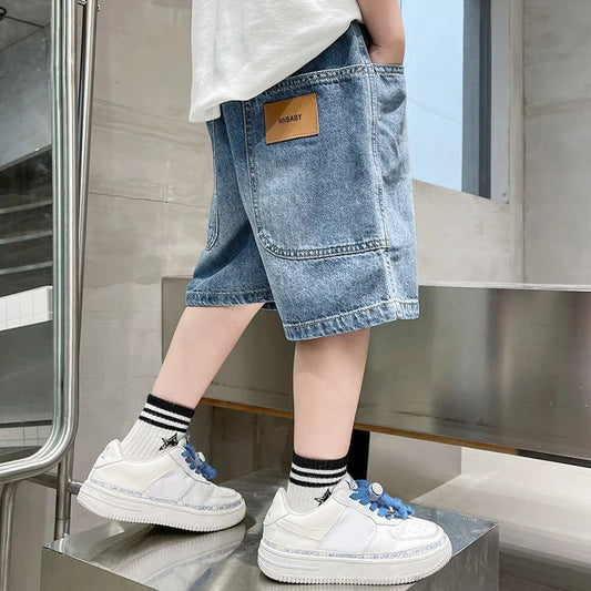 IENENS Summer Kids Shorts Young Boys loose Denim Pants Children Straight Washed Jeans Shorts Fit 12-13 Years