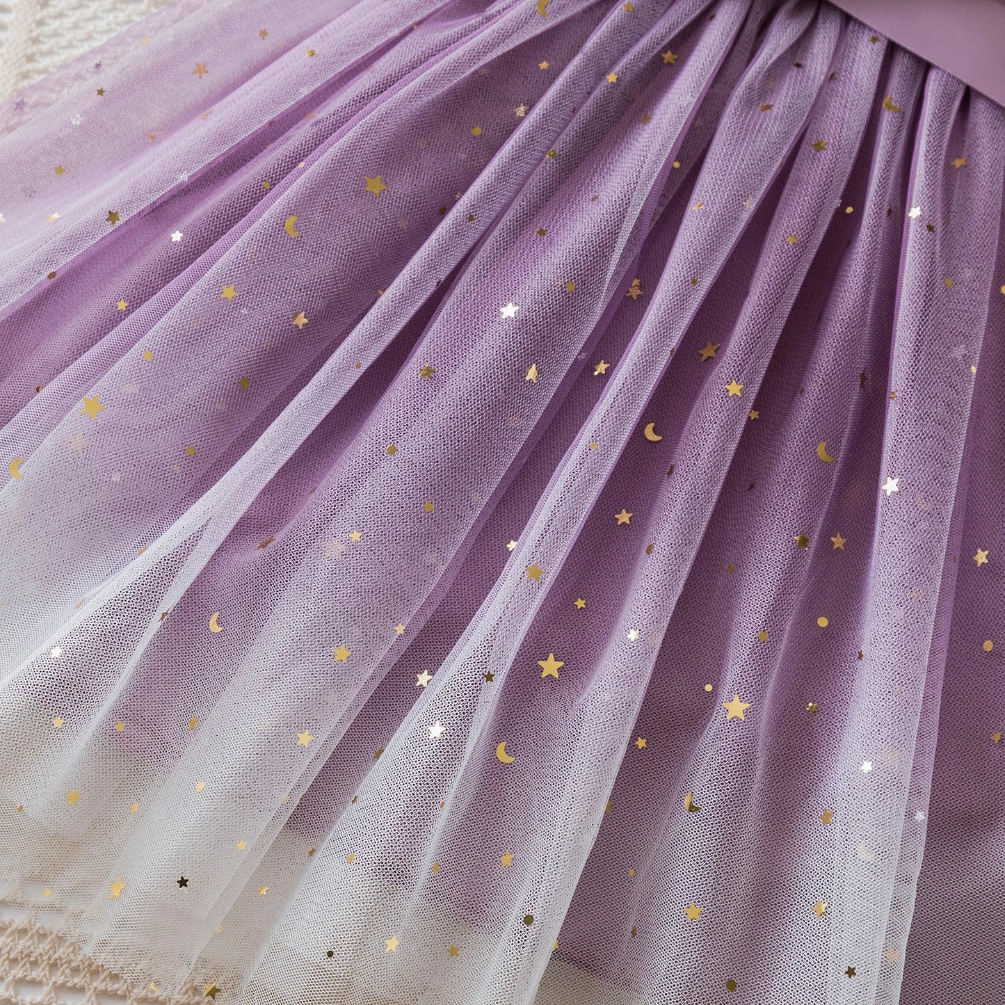 New Children's Dress for 3-8 Yrs Summer Dress Lotus Leaf Edge Design Bow Lace Up Star Sequin Sweet  Tulle Kids Dresses for Girls