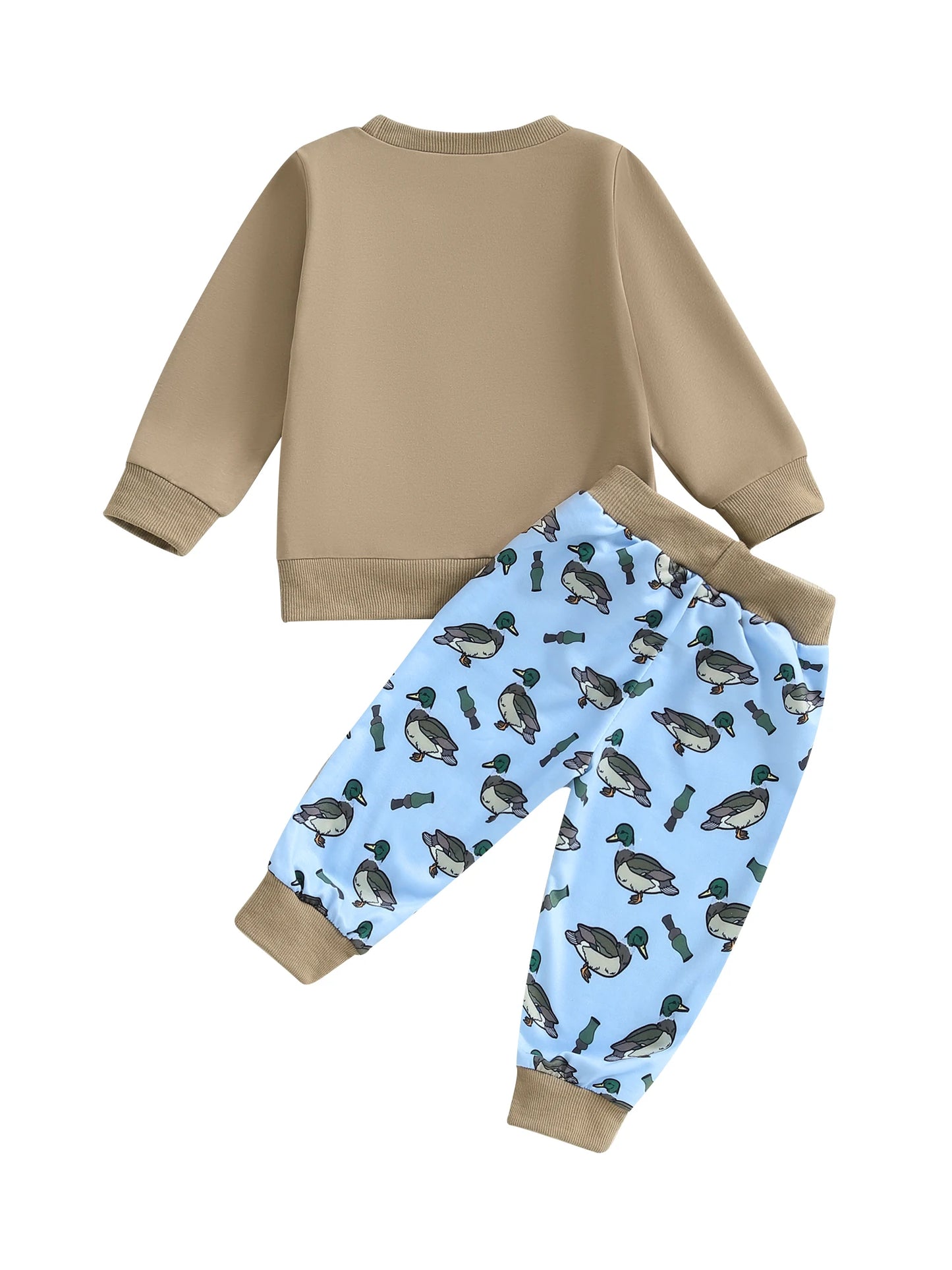 FOCUSNORM 0-3Y Infant Baby Boys Western Clothes Set Long Sleeve Crew Neck Duck Embroidery Sweatshirt with Print Pants