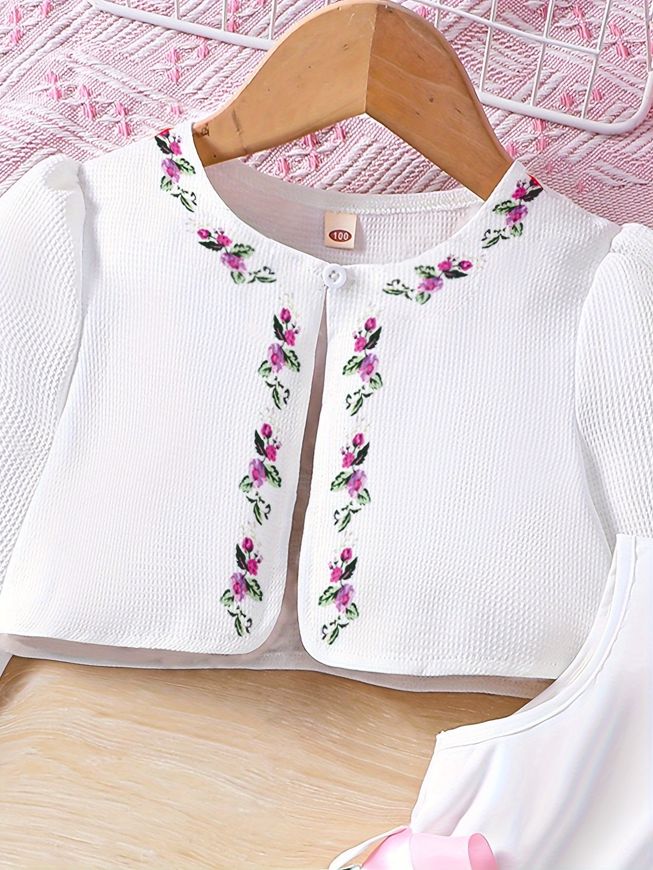 two-piece Sweet & Floral Girl's Two-Piece Summer Outfit: Long Sleeve Cardigan + Sundress Set